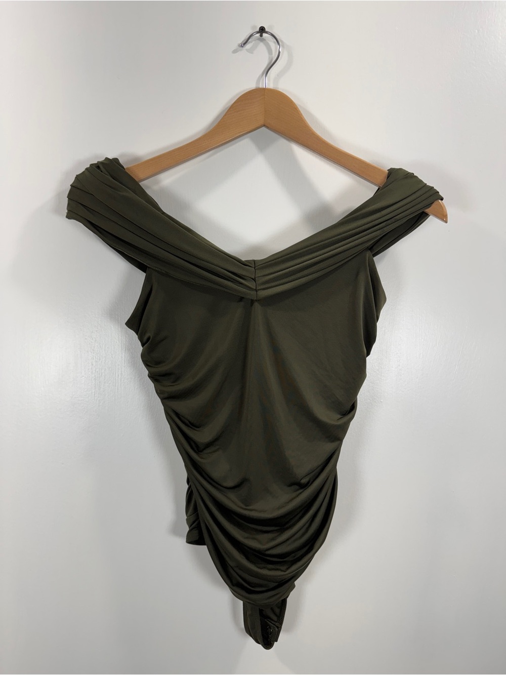 WSH118 {Express} "Body Contour" Green Ruched Off The Shoulder Top Bodysuit